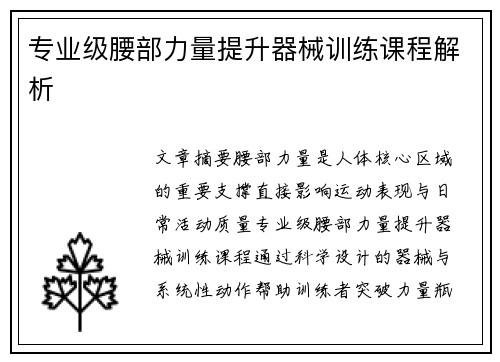 专业级腰部力量提升器械训练课程解析
